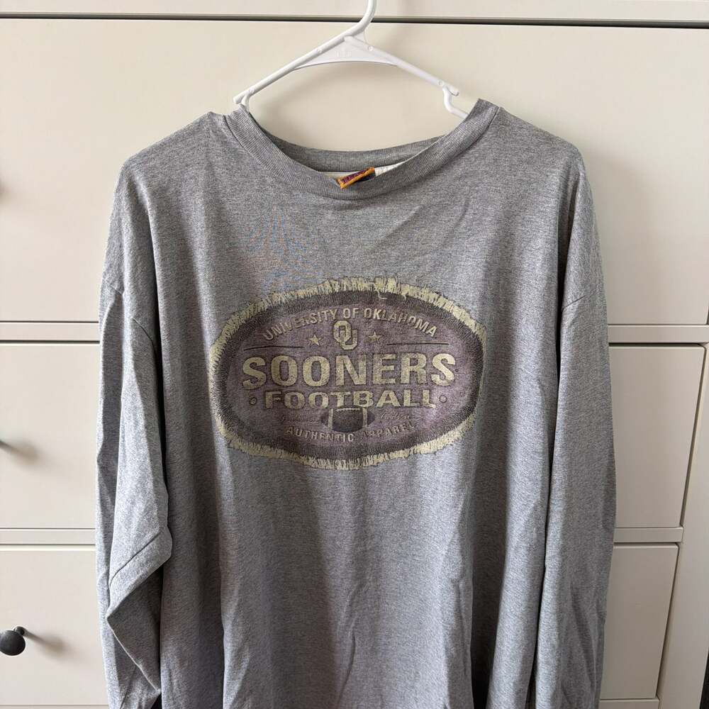 Vintage UAS Oklahoma Sooners Arched Logo Long Sleeve Heather Gray T-Shirt
